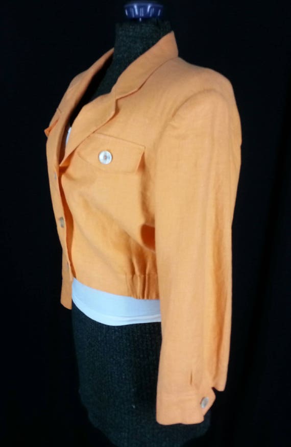 Vintage 80s orange sherbet linen cropped jacket size medium M chest 44 Made in Russia