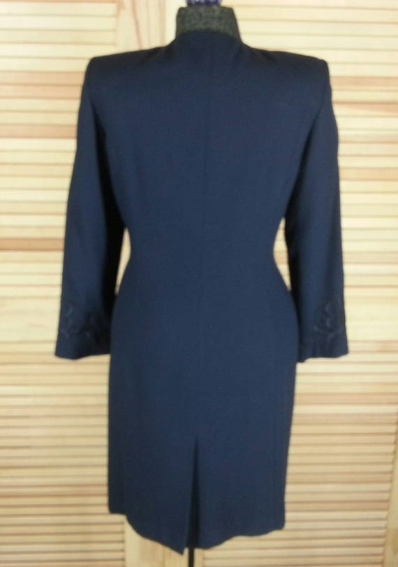 Vintage 80s navy blue coat dress applique button … - image 4