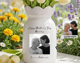 Custom Photo Flower Vase: Personalized Ceramic Vase For Mom,  Picture Vase Gift For Mum