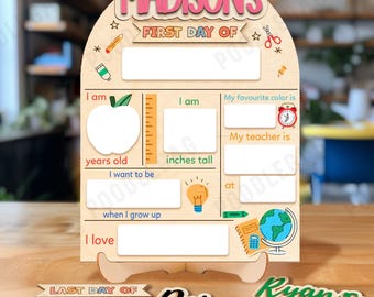 Custom First Day Of School Sign, Personalized Wooden School Board Gift for Student, First & Last Day of School Interchangeable Sign for Kids