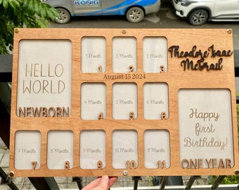 Custom Baby Photo Frame, Personalized Baby First Year Picture Frame, Baby Monthly Milestone, Photo Collage, 12 Month Picture Frame Keepsake