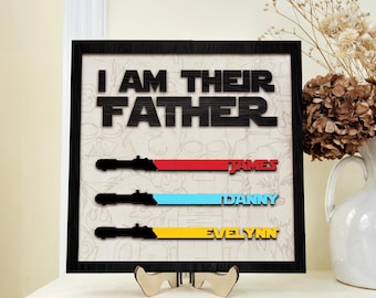 Letrero personalizado "Soy su padre", Letrero personalizado con nombre de sable láser, Regalo personalizado para papá estrella, Regalo del Día del Padre, Regalo para papá estrella con los nombres de sus hijos