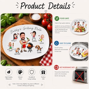 Personalized Face Grilling Platter, Custom Daddy's Grilling Plate with Kids' Names, Father's Day Gift, Funny Gift for Dad, Birthday Gift image 4