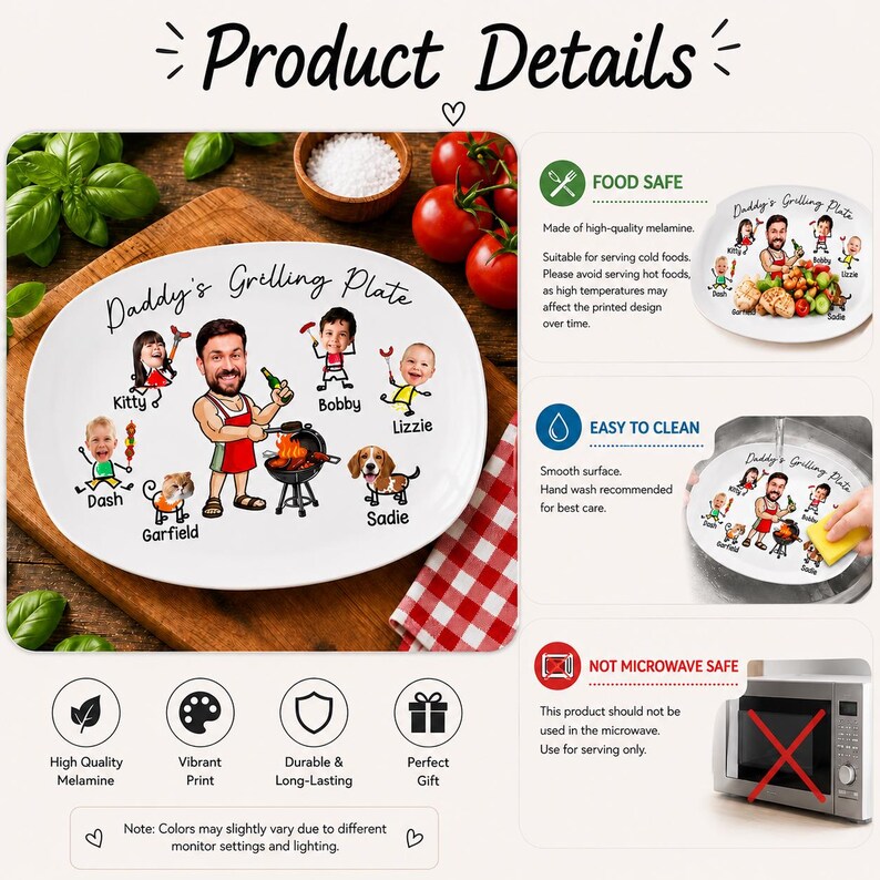 Personalized Face Grilling Platter, Custom Daddy's Grilling Plate with Kids' Names, Father's Day Gift, Funny Gift for Dad, Birthday Gift image 4