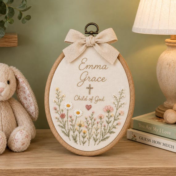 Personalized Baptism Gift for Girls, Custom Child of God Embroidered Name Hoop, Christian Baby Shower Blessing Gift, Dedication Keepsake