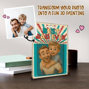 Personalisierte 3D Cartoon Vater und Kinder Porträt Figur Acrylblock, Vatertag Geschenkideen, Benutzerdefinierte Foto Best Dad Ever Block, Opa Geschenk