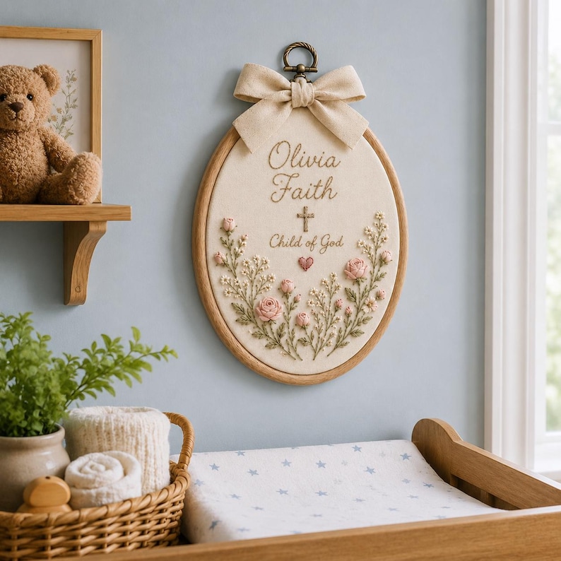 Personalized Baptism Gift for Girls, Custom Child of God Embroidered Name Hoop, Christian Baby Shower Blessing Gift, Dedication Keepsake image 4