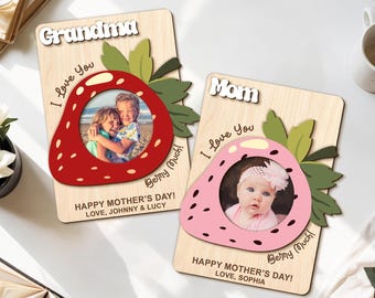 Custom Fridge Photo Mother&#39;s Day Magnet, Custom Photo Frame Magnet, Strawberry Magnet, Mom Photo Magnet, Grandma Photo Magnet, Mom Gift