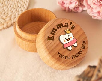 Personalized Tooth Fairy Box, Custom Name Tooth Fairy Box , Wooden Baby Tooth Holder for Girls & Boys, Stores Lost Teeth for Kids