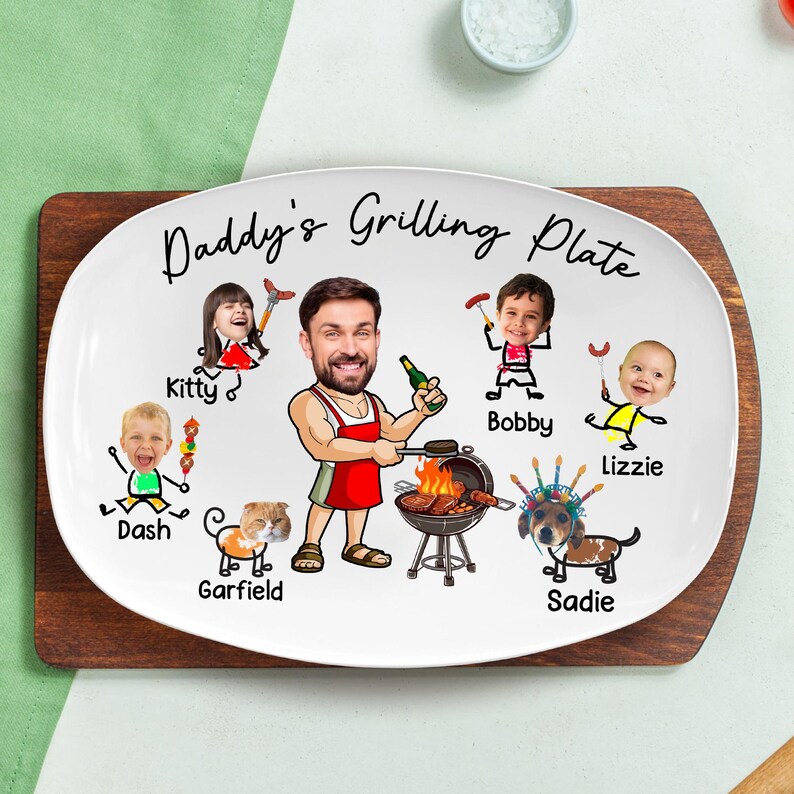 Personalized Face Grilling Platter, Custom Daddy's Grilling Plate with Kids' Names, Father's Day Gift, Funny Gift for Dad, Birthday Gift image 7