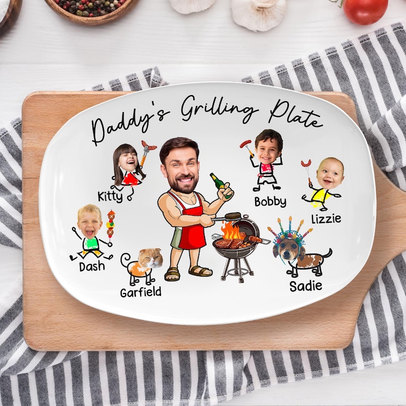 Personalized Face Grilling Platter, Custom Daddy's Grilling Plate with Kids' Names, Father's Day Gift, Funny Gift for Dad, Birthday Gift image 5