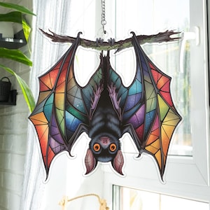 Fledermaus Gothic Acryl Fensterschmuck, Fledermaus Liebhaber Geschenk, lustige Fledermaus Fensterdekoration, FAUX SUNING GLASS, Fledermaus Acryl Halloween Ornament