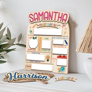 Letrero personalizado para el primer día de clases, letrero reutilizable para el regreso a clases, letrero para el primer día de clases de jardín de infantes, tablero para fotos del primer día de clases. imagen 6