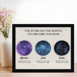 Carte personnalisée pour maman, carte Les nuits où vous êtes devenu maman, impression personnalisée de carte de la constellation, carte de la constellation, cadeau fête des mères pour enfants