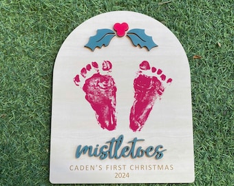 DIY Baby's First Christmas Craft, Baby Mistletoes Sign, Custom Mistletoes Baby Footprint Sign, Baby Footprint Craft, Mistletoes Footprint