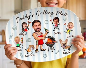 Personalized Grill Plate with Kids Photos, Dad’s Grilling Plate with Kids Names, Unique Father’s Day BBQ Gift