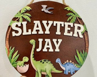 Custom Dinosaur Baby Name Sign, Personalized Kids Room Decor, Dinosaur Nursery Boy Door Sign, Kids Room Sign, Room Decor for Boys or Girls