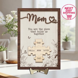 Personalized Mom Piece Puzzle Sign, Piece That Holds Us Together Mom Gift, Mother&#39;s Day Gift from Kids Husband, Customize Puzzle Pieces Sign