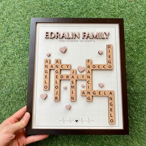 Personalized Family Name Crossword Sign, Scrabble Puzzle Sign, Grandkids Crossword Scrabble Wooden Sign, Family Name Wall Art Last Name Sign