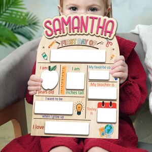 Letrero personalizado para el primer día de clases, letrero reutilizable para el regreso a clases, letrero para el primer día de clases de jardín de infantes, tablero para fotos del primer día de clases. imagen 7