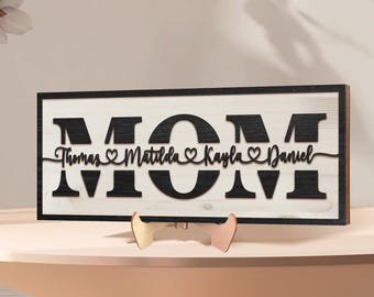 Custom MOM Wood Sign with Kids' Names, Custom Family Name Sign, Mother’s Day Birthday Gift, Gift For Mom From Kids, Grandma Gift