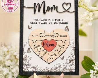 Personalized Mom Puzzle Piece Sign, Mother&#39;s Day Gift From Kids, Mom Puzzle Frame, Mom Gifts, Mom You Are The Piece That Holds Us Together
