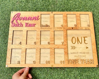 Custom Baby First Year Picture Frame, Custom Baby Photo Frame, Baby Monthly Milestone, Photo Collage, Custom 12 Month Picture Frame Keepsake