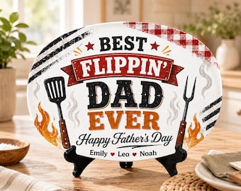 Plato para barbacoa personalizado "El mejor papá del mundo", regalo personalizado del Día del Padre para el esposo, bandeja para barbacoa con la bandera estadounidense, regalo para el abuelo.