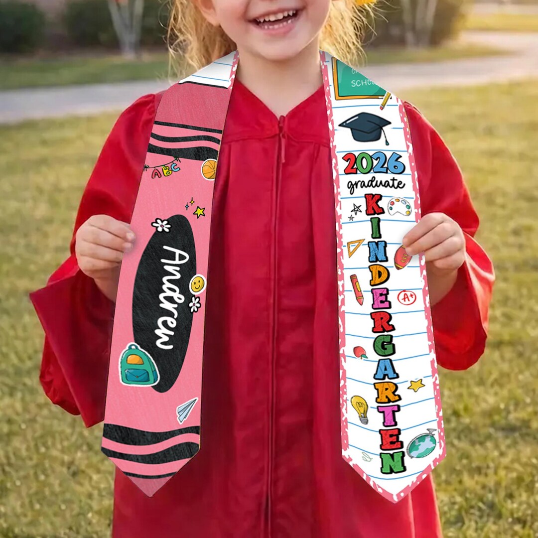 Custom Kids Graduation Stole, Crayon Theme Kindergarten Grad Sash With ...