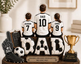 Placa de mesa personalizada para pai jogador de futebol, exibição personalizada da camisa da família dos filhos, lembrança para o Dia dos Pais, presente dos filhos para o Dia dos Pais