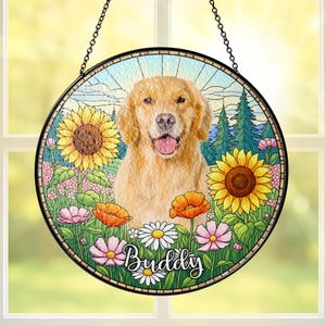 Personalized Stained Glass Dog Suncatcher, Custom Pet Portrait Stained Glass, Pet Memorial Gift, Sympathy Gifts, Stained Glass dog