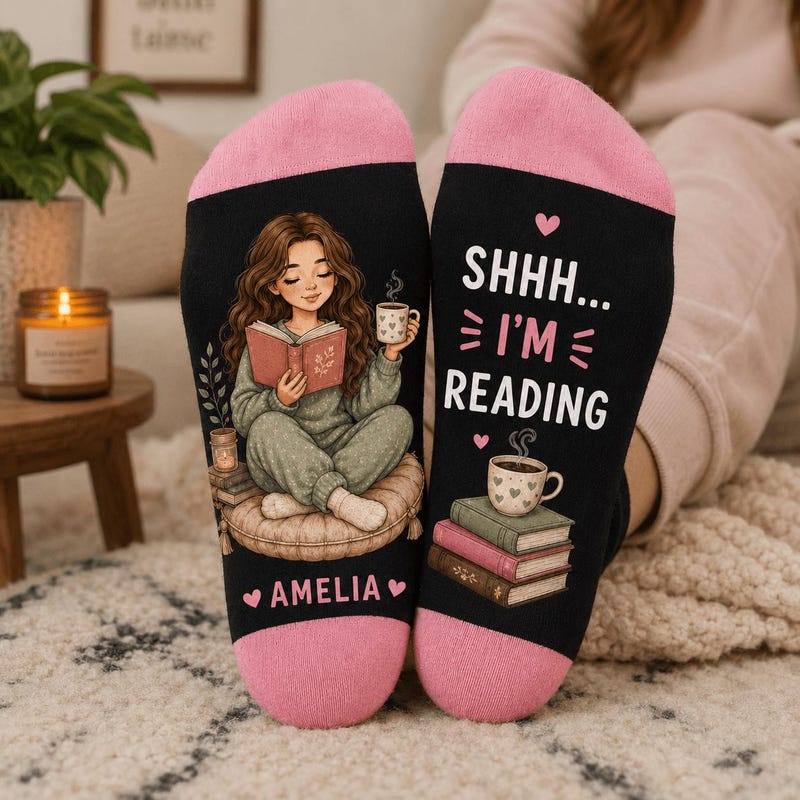 Custom Reader Socks For Women, Personalized Book Lover Socks, Name Reading Socks, Cozy Book Lover Gift, Librarian Teacher Birthday Gift