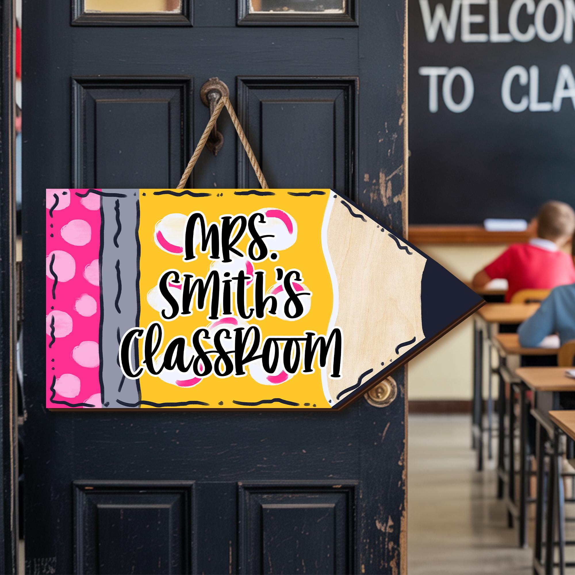 Custom Teacher Name Sign, Custom 3D Teacher Door Sign, Classroom Door Sign, Pencil Door Hanger, Classroom Decor, Teacher Gift