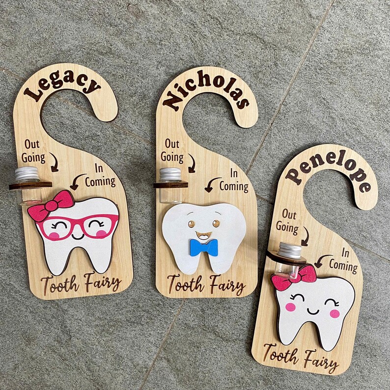 Personalized Tooth Fairy Door Hanger, Custom Name Holder With Tooth Jar ...