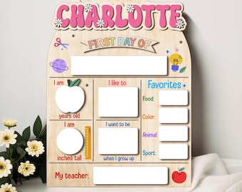 Letrero personalizado de primer y último día de clases, letrero de regreso a clases, letrero de primer día de clases para jardín de infantes, tablero escolar de madera para primer día de clases