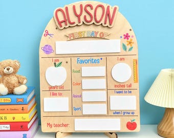 Personalized First Day Of School Sign, First & Last Day of School Interchangeable Sign, Personalized Wooden School Board Gift for Student