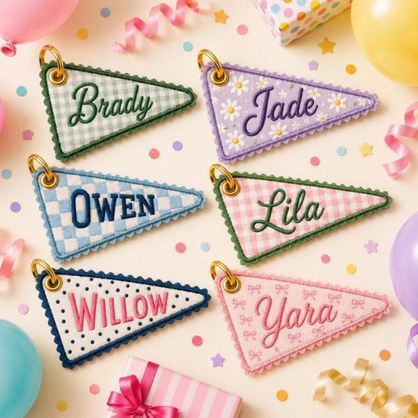 Custom Embroidered Name Bag Charm, Preppy Backpack Tag, Back to School Student Gift, Matching Team Friendship Keychain, Bulk Group Gift