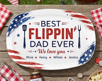 史上最高のお父さんBBQプラッター：お父さんへの愛国的な父の日ギフト、USAグリルマスタープレート