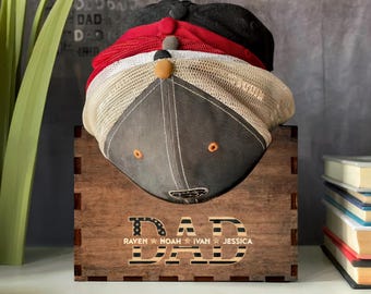 Porta gorras de papá personalizado de madera, regalo para el Día del Padre, organizador de gorras de papá, porta gorras para papá