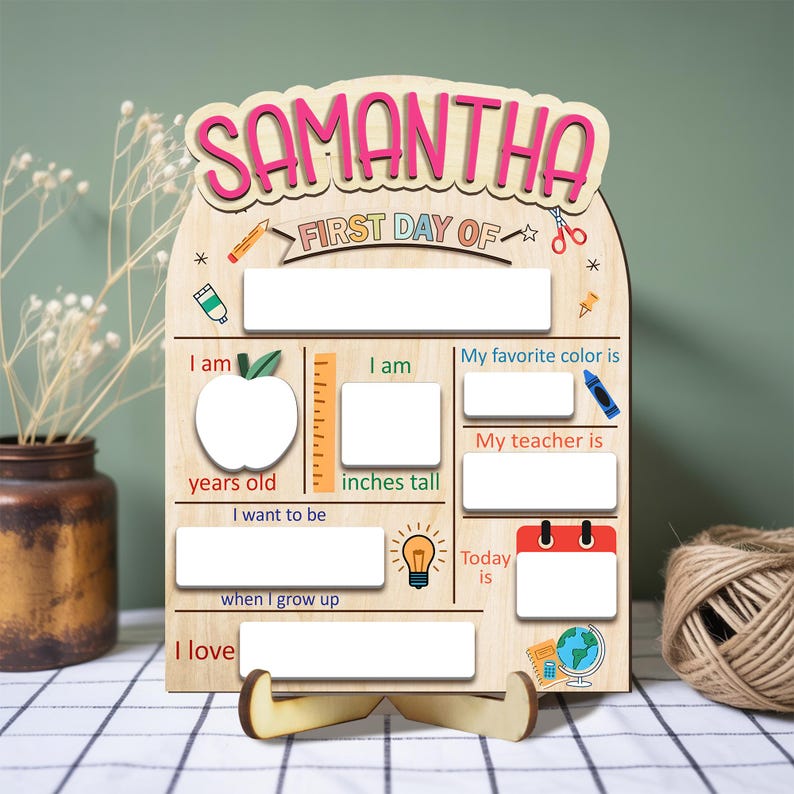 Letrero personalizado para el primer día de clases, letrero reutilizable para el regreso a clases, letrero para el primer día de clases de jardín de infantes, tablero para fotos del primer día de clases. imagen 4