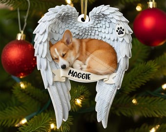 Custom Pembroke Welsh Corgi Memorial Ornament, Dog Memorial Ornament With Angel Wings, Corgi Lover Gift, Dog Christmas Ornament
