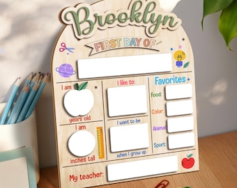 Customize First Day Of School Sign, Preschool Back To School Dry Erase Sign, 1st Day of School Board,  First Day School Wooden School Board