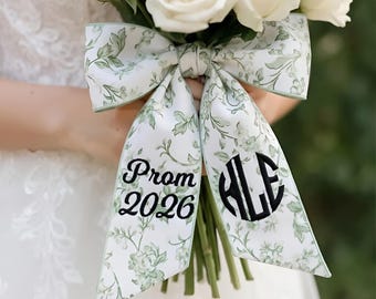 Banda para ramo bordada a medida: Banda para ramo de pareja de graduación a medida, cinta con monograma personalizado, cinta para ramo de flores