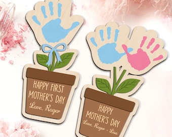 Aangepaste handafdruk bloemen Moederdag, doe-het-zelf handafdruk eerste Moederdag, aangepast cadeau voor moeder met print van kind, cadeau voor moeder