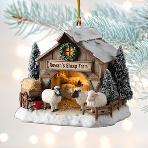 Custom Sheep Farmhouse Ornament, Custom Sheep Barn Ornament, 2D Flat Sheep Farm Ornament, Farmhouse Decor, Gift For Farmer, Sheep Lover