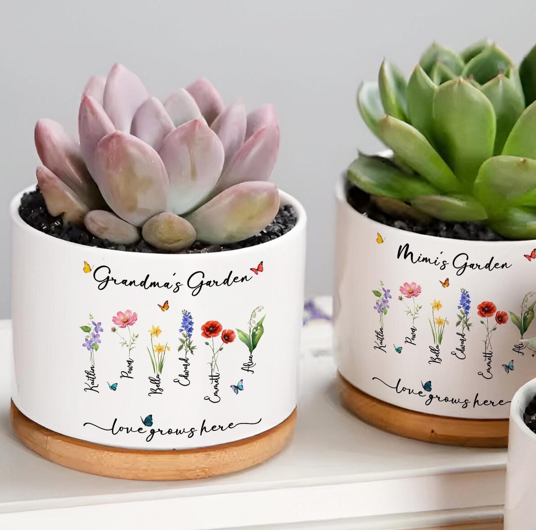 Birth Flower Plant Pot, Personalized Grandma's Garden Flower Pot ...