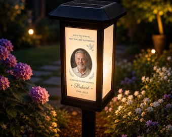 Linterna solar conmemorativa personalizada, luz para tumba con foto personalizada, estaca de jardín conmemorativa para exteriores, regalo de condolencia por la pérdida de un ser querido