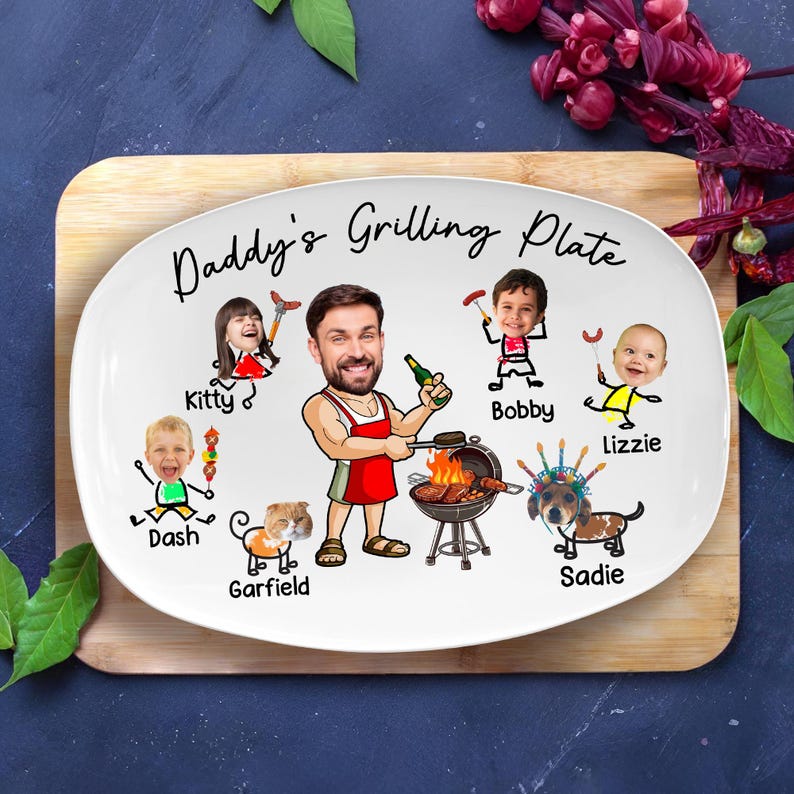 Personalized Face Grilling Platter, Custom Daddy's Grilling Plate with Kids' Names, Father's Day Gift, Funny Gift for Dad, Birthday Gift image 6