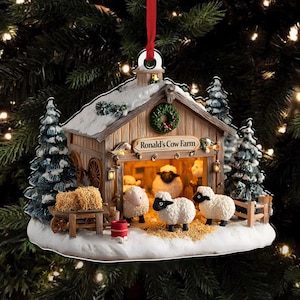 Custom Sheep Farm Ornament, Sheep Ornament 2D Flat Not 3D, Horse Barn Christmas Ornament, Farm Decor, Gift For Farmer Sheep Lover Gift