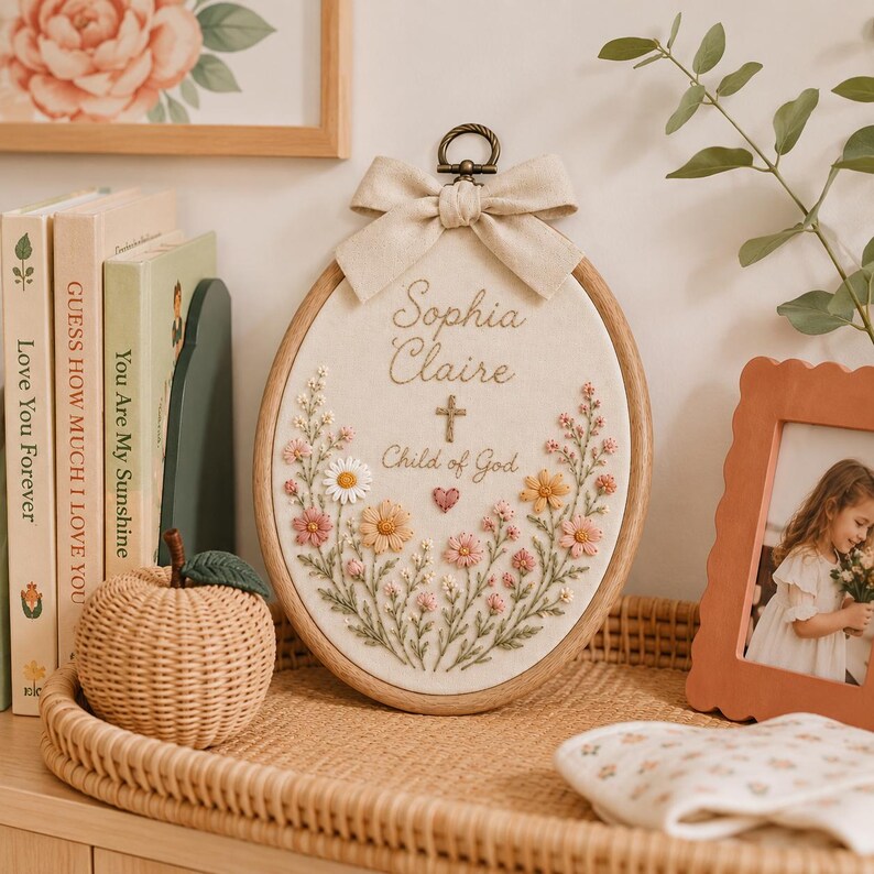 Personalized Baptism Gift for Girls, Custom Child of God Embroidered Name Hoop, Christian Baby Shower Blessing Gift, Dedication Keepsake image 7